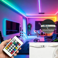 1入夢幻色RGB LED燈條，多色同步顯示，15種動態模式，24鍵紅外線遙控器，5V USB供電，自黏式燈條，適用於客廳照明、派對與展示架裝飾 - 24-Key 5050 Dream Color - 查看 8