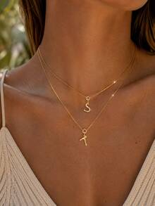 FOREVER QUEEN 1pc 925 Sterling Silver Women's Initial Necklace, Textured Letter Pendant Necklace, Exquisite Personalized Letter Jewelry Gift For Her (A-Z) - Letter Necklace - View 5