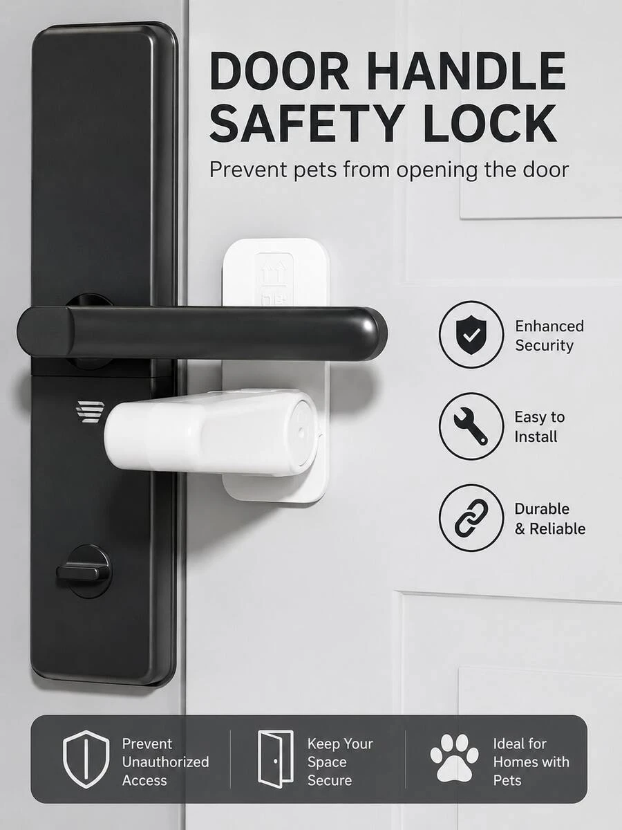 Safety Door Handle Lock - Durable Adjustable Door Handle Lock, Easy Installation Without Drilling, Prevents Accidental Door Opening, Perfect For Home Security And Privacy Protection - Multicolor - View 1