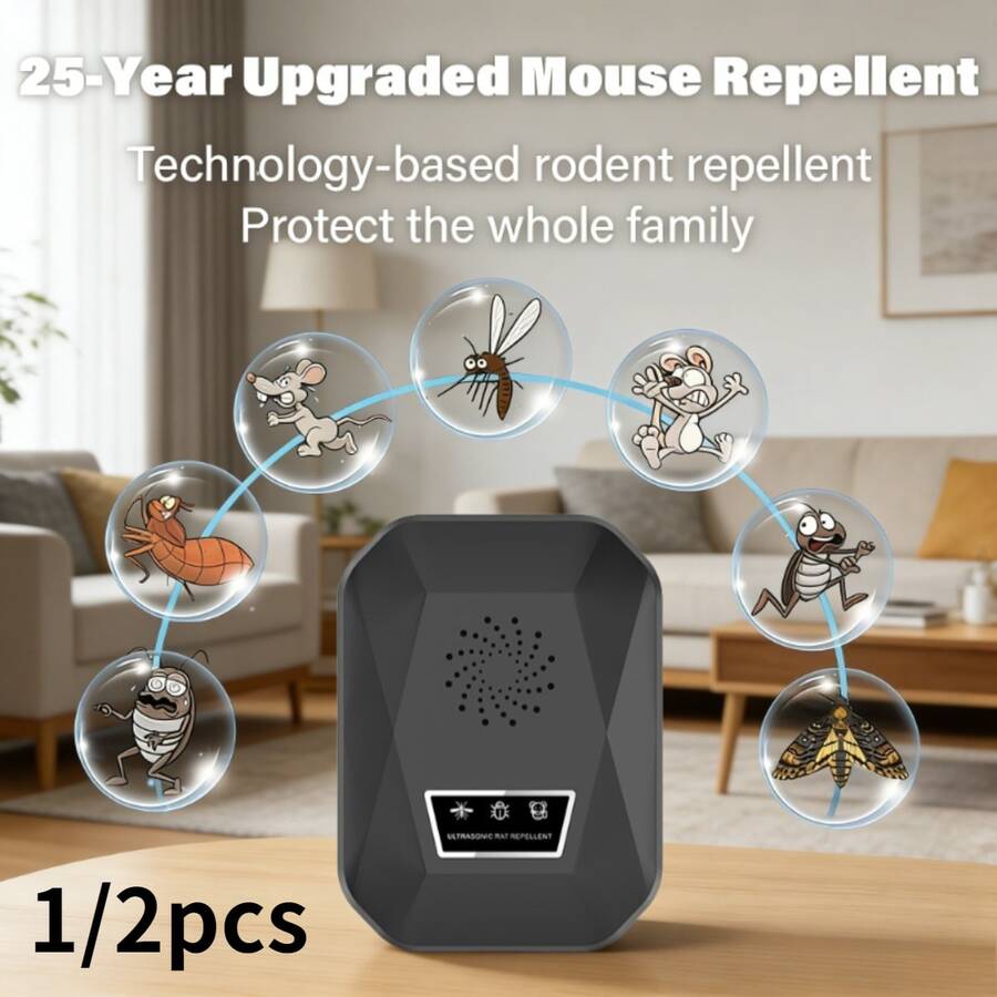 1/2 piezas Repelente de plagas silencioso alimentado por USB, utilizando tecnología ultrasónica multifrecuencia, puede cubrir áreas amplias, repele efectivamente ratones, mosquitos, cucarachas y otras plagas, adecuado para el hogar, la oficina, el hotel y otros lugares - negro - Ver 1