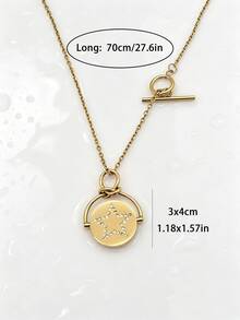 1pc Minimalist Ins Style Stainless Steel Gold Plated Rotating Rhinestone Inlaid Star & Heart Pendant Necklace, Men's Gift For Friends And Family On Holidays - Silver - View 8