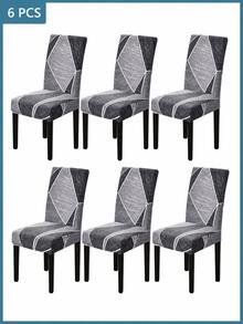 2/4/6pcs Printed Stretch Chair Covers, Living Room Dining Table Chair Protective Slipcovers, Home Decor - Grey - View 9