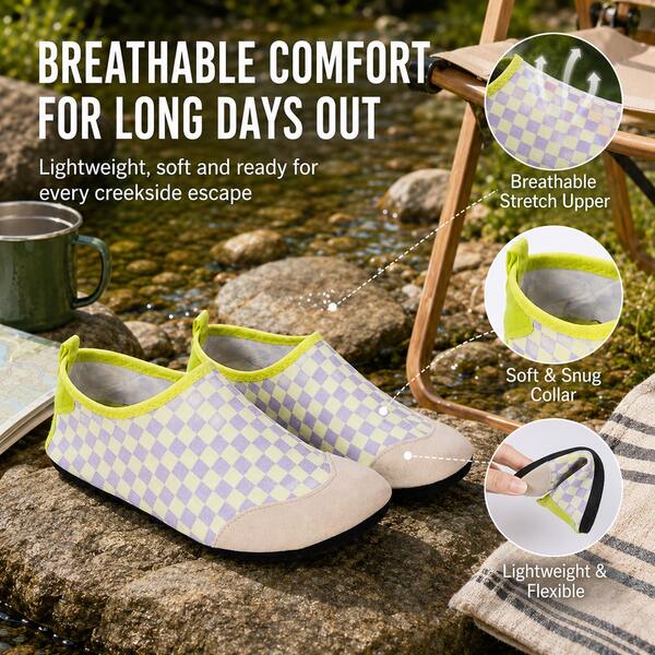 Women's Outdoor Water Shoes, Sandals, Yoga Shoes, Dual-Color Plaid Print, Breathable Non-Slip, Comfortable Lining, Elastic Opening To Wrap Around Ankle, Skin-Friendly Sports Water Shoes, Closed Forefoot Protection, Fashionable Loose Fit, Women's Aerobic Training Shoes