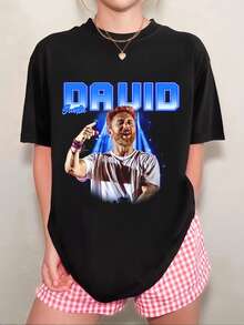 Unisex David Guetta Portrait T-Shirt With Neon Lettering, Electro Style - Black - View 1