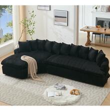 [NEW ARRIVED] [VIDEO PROVIDED] 127'' Large Sectional Sofa Elegant Curved Design High-Resilience Foam Ten Back Cushions L-Shape Left Sofa No Assembly Required Black -Soft Corduroy Fabric - Black + Polyester + Upholstered + Foam + 4 Seat1 - View 1