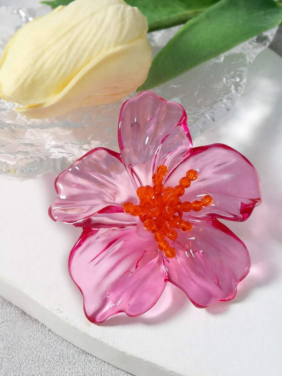 1pc Summer Fresh Transparent Exaggerated Mori Style Floral Geometric Transparent Earrings - Multicolor - View 1