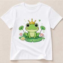 Playera mujer estampado rana con corona, camiseta femenina manga corta, blusa casual divertida, cuello redondo, cómoda para regalo y uso diario - Blanco - Ver 4