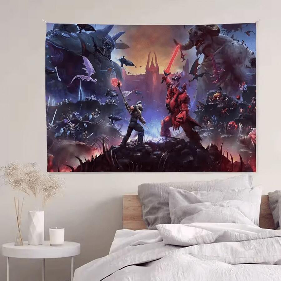 Games D-Doom Anime Tapestry Hanging Tarot Hippie Wall Rugs Dorm Home Decor (5)Tapestry For Bedroom Deocr,Home Deocr Living Room,House Deocr,Wall Deocr,Flags,For Teen Girls And Boys Room Indoor Outdoor Bedroom And College Dorm Wall Decor - 彩色 - 查看 1