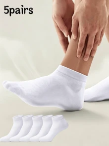 OBOVAY 5雙白色低筒透氣夏季男士船襪，旅行度假必備薄款棉質隱形襪 - 白色 - 查看 5