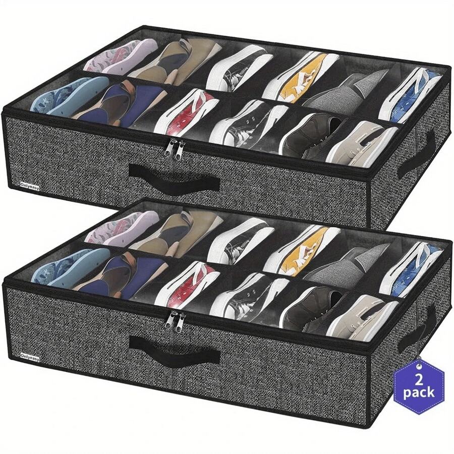 Sturdy Under Bed Shoe Storage Organizer, Set Of1/ 2, Fits Total 12/24 Pairs, Underbed Shoes Closet Storage Solution With Clear Window, Breathable, 29.3"X23.6"X5.9", Under-Bed Storage - 查看 1