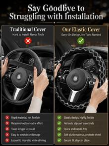 Bling Rhinestone Steering Wheel Cover - Elastic No Inner Ring Design With Plush Lining, Anti-Slip & Universal Fit For Cars, SUVs, Trucks - Fashionable Car Interior Accessory - A - View 6