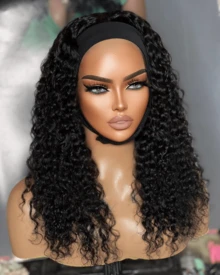 Curly Headband Wig 22 Inch Deep Wave Glueless Wig None Lace Front Wigs For Women Black Wig Water Wave Headband Half Wigs 200% Density Natural Color Beginner Friendly Wear And Go Wig Put On Go No Glue Full Machine Made Wig For Daily Use 8-34 Inch - Natural Black - 查看 2