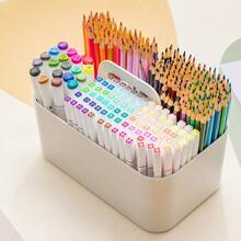 Stackable Plastic 5-Compartment Desktop Organizer Basket With Handle, Portable Makeup Brush Holder And Pen Holder Storage Box, Divided Vanity Desk Organizer Rack, Suitable For Cosmetics, Skincare, Stationery, Art Supplies, Office, Bathroom, Bedroom, Dorm And Vanity - Multicolor - View 2