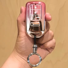 Luxury Gradient Pink 5-Key Car Key Cover, Compatible With Accord Civic CR-V Pilot, Fashionable Cute Automotive Accessories, Replacement Machinery Parts Grade Protection Hardware Key Shell Protector With Keychain - Gradient Pink Ring Design - View 5