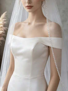 1 Stück glänzender Brautschleier mit Strass-Besatz, kurzes Hüftlanges Hochzeits-Haaraccessoire - Verschiedenfarbig - Übersicht 2