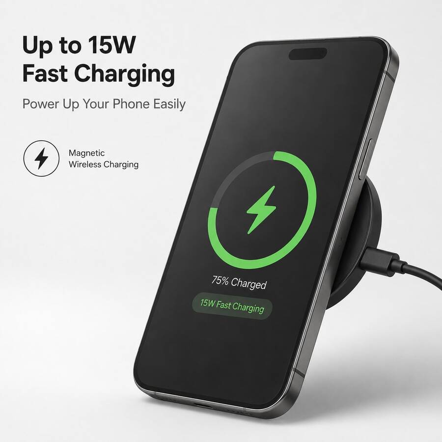 RAYDONIXLIPPOR 15W Magnetic Wireless Charger, Compatible With Phone 17/16/15/14/13/12 Series And Earbuds 4/3/2/Pro, Ultra-Thin USB-C Fast Charging Pad, Compact Portable Wireless Charging Disc, Lightweight ABS Magnetic Charger, Suitable For Desk, Bedside, Travel, White And Black Available (Includes Charging Cable) - Multicolor - View 1