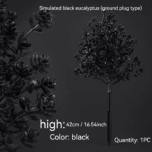 1pc Halloween Black Artificial Plant Stake, Spooky Eucalyptus Branch For Outdoor Garden, Yard And Patio Gothic Decor - Black - View 8