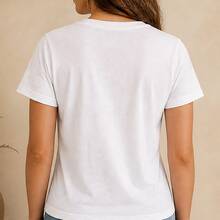 Camiseta mujer manga corta con planetas y estrellas, playera estampada casual, cuello redondo, cómoda para escuela, paseo y uso diario - Blanco - Ver 3