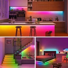 1入 智慧 RGB LED 燈條，USB 供電變色燈條，具跑馬燈與流水動態效果，自黏式燈條，鮮豔流動色彩燈光，適合臥室氛圍、電競房佈置、居家裝飾與派對飾品 - 24-Key 5050 Dream Color - 查看 7