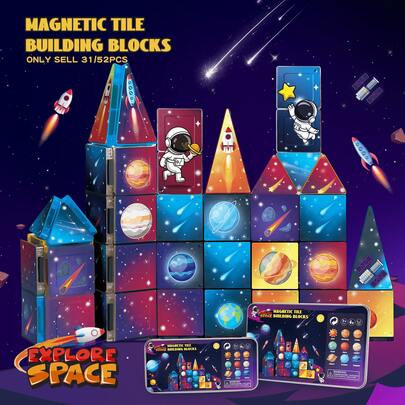 31/52pcs Mini Magnetic Building Blocks Toy, Planetary Elements, Science Toy, Includes Venus, Jupiter, Mercury, Mars, Saturn, Uranus, Planets, Earth, Sun. Astronaut Space Creative Construction Toy, Portable Travel Set, Christmas, Thanksgiving, New Year, Back To School Gift