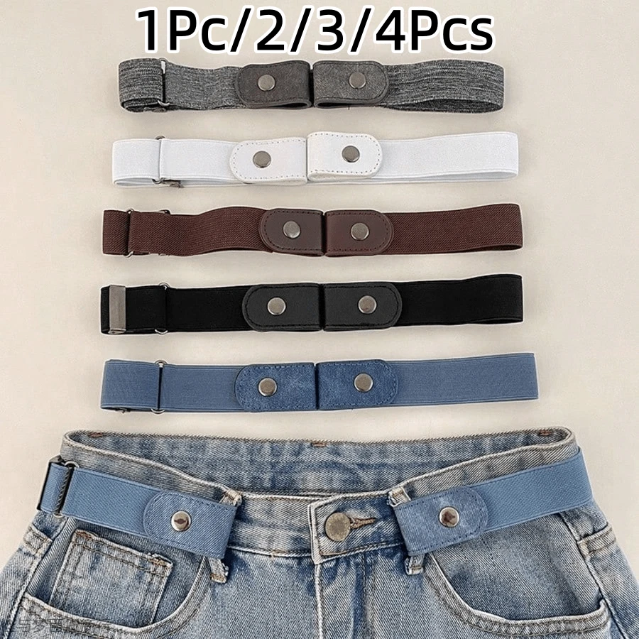 1條/2條/3條/4條彈性腰帶，可調節無扣腰帶，適用於牛仔褲和其他休閒褲，中性款，隱形彈性腰帶，修身腰帶 - 無扣舒適，可調節彈性，完美搭配牛仔褲和休閒褲 - 增強您的身體曲線，復古彈性腰帶 - 無扣，隱形貼合，中性款，舒適彈性，均碼