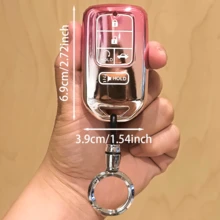 Luxury Gradient Pink 5-Key Car Key Cover, Compatible With Accord Civic CR-V Pilot, Fashionable Cute Automotive Accessories, Replacement Machinery Parts Grade Protection Hardware Key Shell Protector With Keychain - Gradient Pink Ring Design - View 3