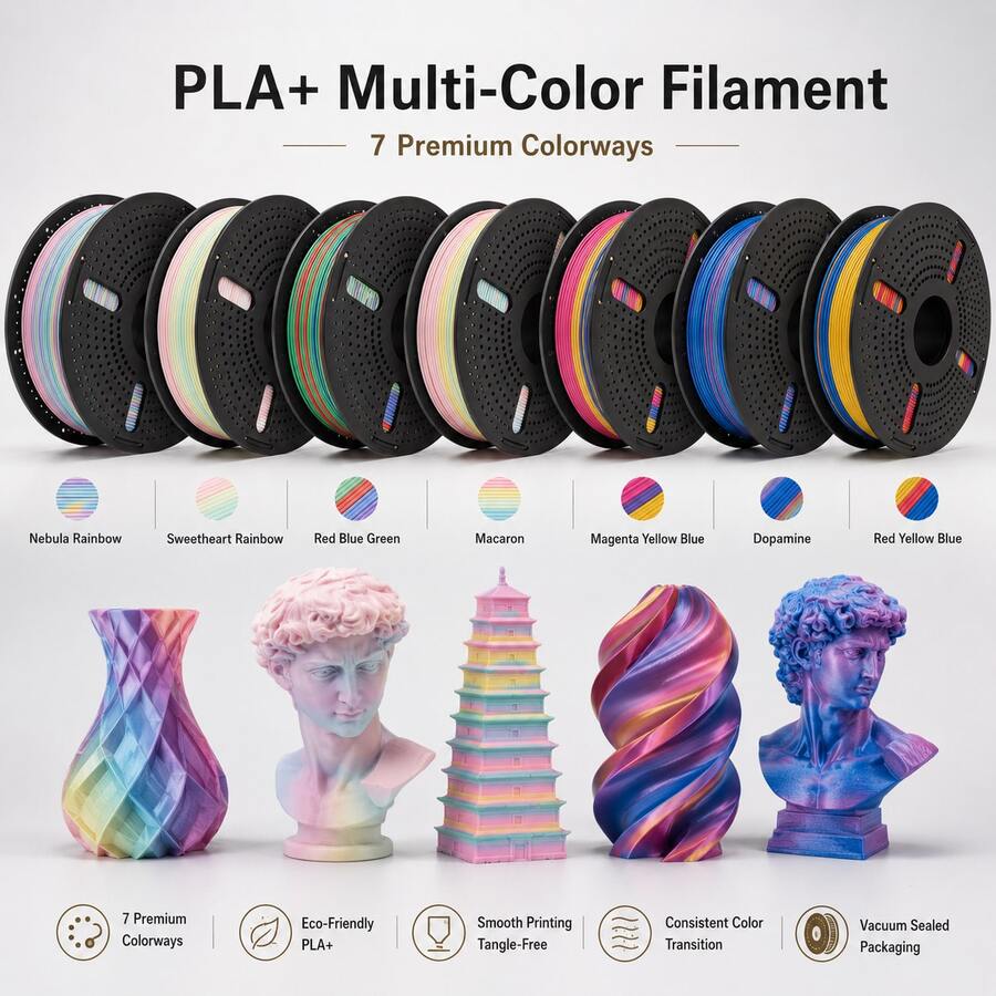 PLA+ 3D Printer Filament 1.75mm, 1.25KG Multicolor Rainbow PLA Plus FDM Filament, Smooth Printing, Helps Reduce Tangling, Low Warping, For Most FDM 3D Printers, Models, Prototypes, Desk Decor & DIY Projects