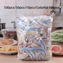 100/50入拋棄式塑膠保鮮膜，拋棄式塑膠食品包裝膜，家用廚房冰箱剩菜水果密封蓋，防異味防漏防塵冷凍保鮮蓋，冰箱保鮮蓋，廚房配件，僅適用於直徑7.87英吋的小盤子 - 優質升級款 - 查看 2