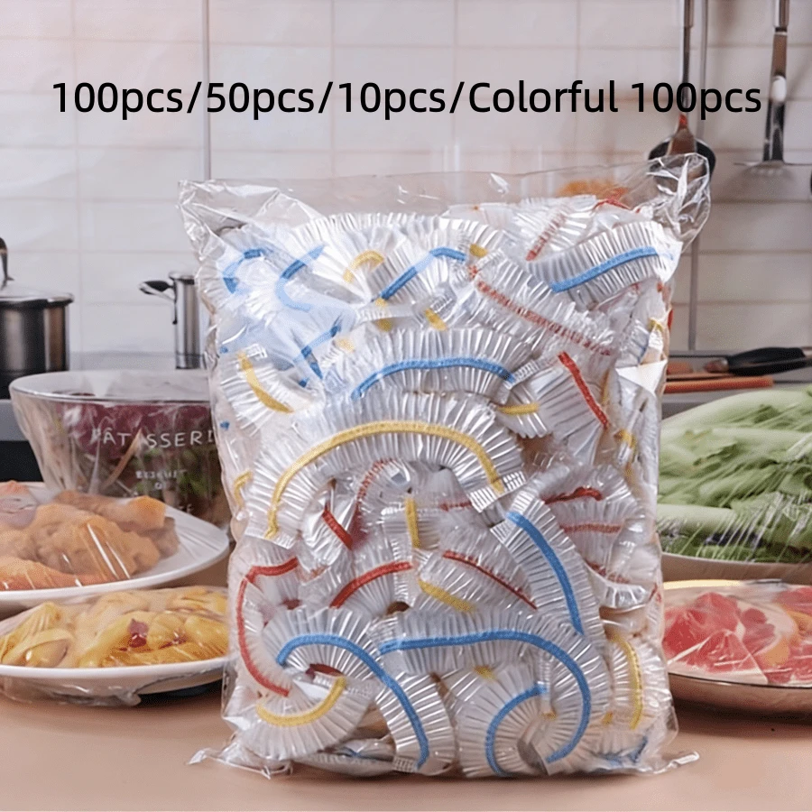 100/50入拋棄式塑膠保鮮膜，拋棄式塑膠食品包裝膜，家用廚房冰箱剩菜水果密封蓋，防異味防漏防塵冷凍保鮮蓋，冰箱保鮮蓋，廚房配件，僅適用於直徑7.87英吋的小盤子