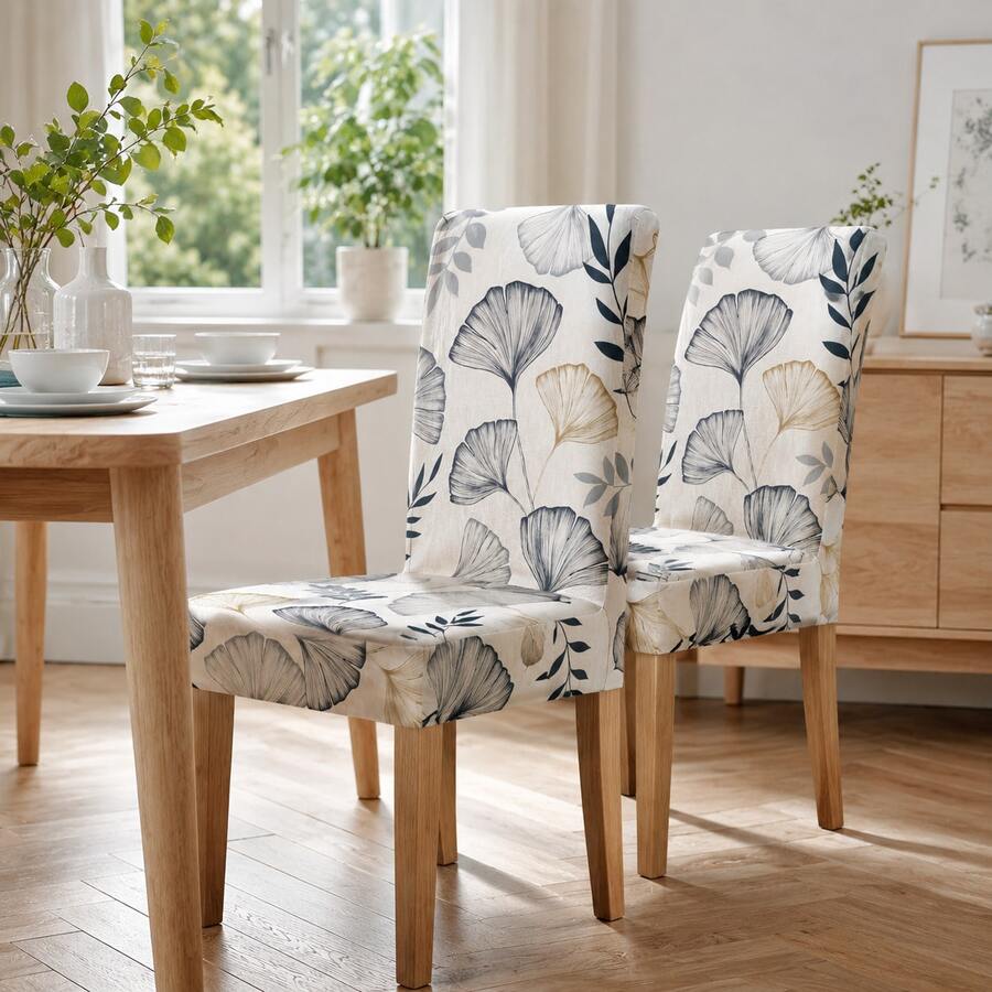 Set de 2 Fundas para Sillas con Estampado de Plantas, Flores y Animales, Diseño Elegante de Gama Alta, Versátiles para Decoración de Interiores y Uso Doméstico - Celeste - Ver 1