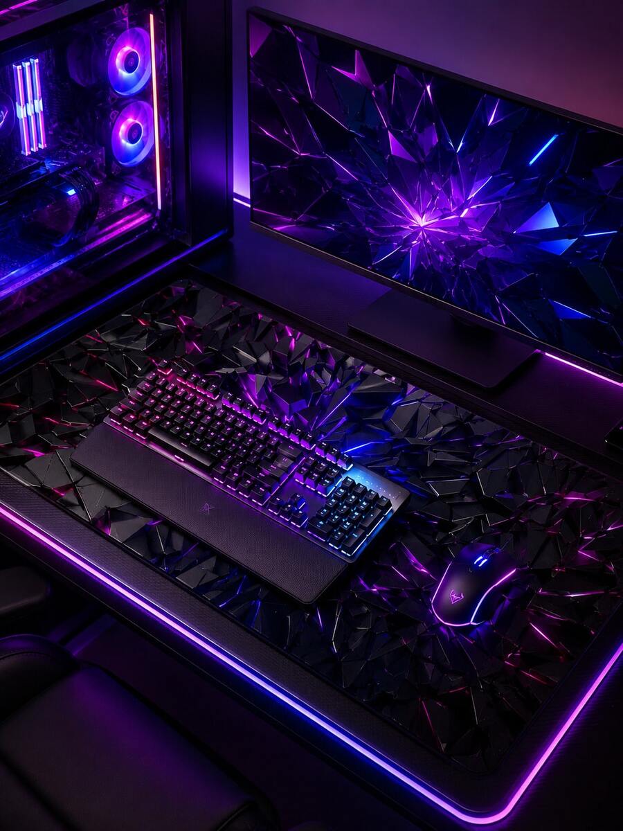 Extra Large Gaming Desk Mat And Mouse Pad - Neon Purple & Black Futuristic Design, Non-Slip Rubber Base, Smooth Surface, Suitable For Computer, Office, Gaming Environment - Ideal Gift For Gamers, Christmas, Halloween Gift - Suitable For Mouse And Trackball, Electronics > Computer & Office Supplies > Mouse Pads & Wrist Rests > Mouse Pads