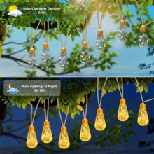 10/20 LED 太陽能戶外繩燈串燈，懸掛式繩燈串燈，露營帳篷裝飾照明，8 種模式燈泡花園串燈，適用於庭院、圍欄、屋簷、露台、婚禮裝飾 (10LED 300mAh/20LED 500mAh) - 太陽能 - 查看 7