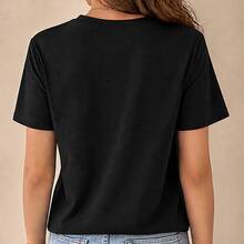 Playera mujer con cactus cute, camiseta estampada manga corta, blusa casual cuello redondo de algodón, cómoda para verano, playa, viaje y diario - Negro - Ver 3