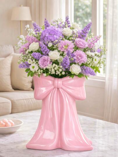 1pc Bow Decor Vase, Large Cute Ribbon Design Vase Suitable For Home Decor, Living Room Tabletop, Bedroom Shelf And Gift Display