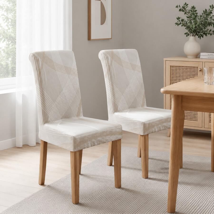 Set Of 2 Chair Covers With Plant, Flower And Animal Print, Elegant High-End Design, Versatile For Interior Decoration And Home Use - White - View 1