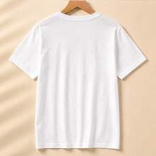 Women's T-Shirt With Linear Floral Face Print, Short-Sleeved Women's T-Shirt, Artistic Casual Blouse, Round Neck, Comfortable For Office And Everyday Wear - 白色 - 查看 5