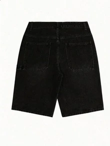 Men's Fashion Rhinestone Loose Wide Leg Denim Shorts - Black - View 6
