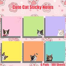 6pcs Cute Black Cat Sticky Notes, Self-Adhesive Cat Design Memo Pads, Square Sticky Note Pads For Office Desk, School Supplies, Cat Lover Gift, Teacher Gift, Cat Theme Bulletin Board - Multicolor - View 1