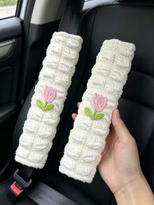 鬱金香蓬鬆格紋汽車全安全肩帶套，四季通用防窒息安全帶保護套，汽車裝飾 - A - 查看 5