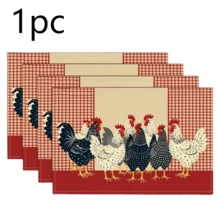 Multi-Pack Farm Chicken Placemats In 2 Styles: Red Checkered & Linen Embroidered. 100% Polyester, Non-Slip, Heat-Resistant, Easy To Clean. Ideal For Farmhouse Kitchens, Meals And Gatherings. - Multicolor - View 11