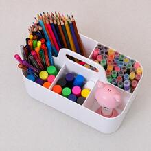 Stackable Plastic 5-Compartment Desktop Organizer Basket With Handle, Portable Makeup Brush Holder And Pen Holder Storage Box, Divided Vanity Desk Organizer Rack, Suitable For Cosmetics, Skincare, Stationery, Art Supplies, Office, Bathroom, Bedroom, Dorm And Vanity - Multicolor - View 6