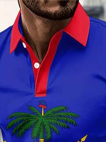 Haiti Flag Emblem Featuring Palm Tree And Weapons Symbolizes National Pride And Freedom For This 3D Printed Mens Casual Short Sleeve Polo Shirt - 白色 - 查看 3