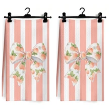 Set Of 2 Summer Fruit Kitchen Towels: Sweet Strawberry (Pink Stripes) And Fresh Peach Designs. Made Of Absorbent Polyester Microfiber, Quick-Drying, Lint-Free, Machine Washable. Ideal For Kitchen Cleaning And Summer Decor. - Multicolor - View 16