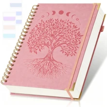 300-Page A5 Spiral Notebook With Embossed Tree Of Life Leather Cover, Lined Paper, 24 Index Tabs, Unisex For School, Work And Home Use, Back To School Essential, Graduation Gift School Supplies - Multicolor - View 20
