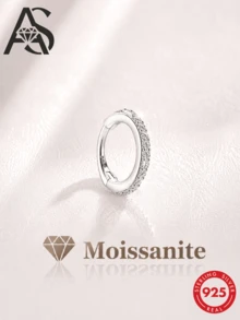 AnlaScheer 1pc Moissanite 925 Sterling Silver Micro-Inlaid Flat Back Helix Cartilage Stud Earring, Women's Engagement Wedding Bridal Jewelry - Silver - View 1