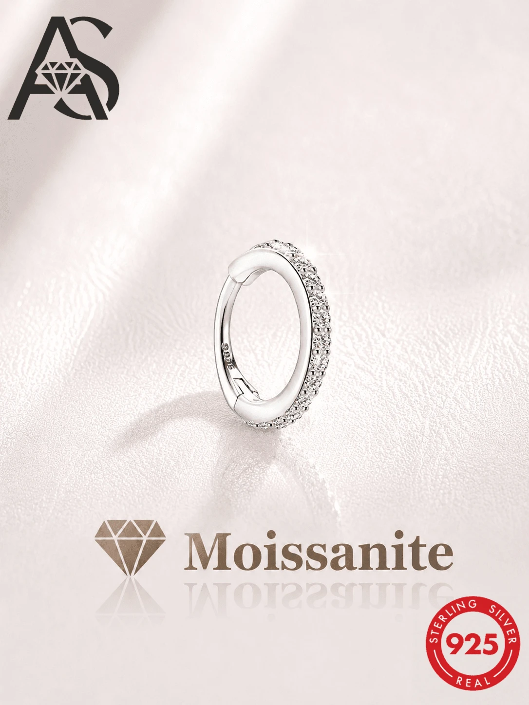 AnlaScheer 1pc Moissanite 925 Sterling Silver Micro-Inlaid Flat Back Helix Cartilage Stud Earring, Women's Engagement Wedding Bridal Jewelry - Silver - View 1