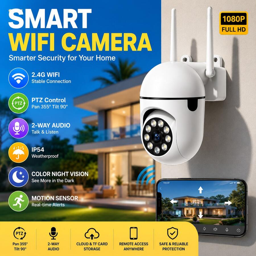 BoyKeep 1 pieza Cámara de inalámbrica para exteriores, vigilancia de domo completo 360°, detección de humanos con IA, visión nocturna a color, paneo 355° e inclinación 90°
