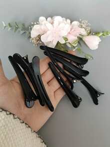 50/30/20/10/5pcs Black Plastic Salon Hair Clips, Long Pointed Alligator Sectioning Clips For Hairdressing & Styling - Black - View 4