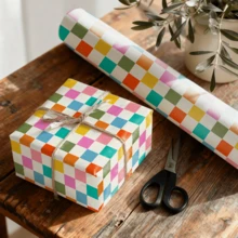 5m/Roll Colorful Plaid Wrapping Paper Roll - Mini Roll - Width: 17 Inches (43cm) - Colorful Checkered Design, Perfect For Weddings, Bridal Showers, Birthday Celebrations - Colored Grid - 5m - View 9