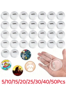 5/10/15/20/25/30/40/50Pcs-Acrylic Button Pin Badge Round Transparent Pin Blank Button Badge Set, Used For Craft DIY Badge Making Supplies - Multicolor - View 13